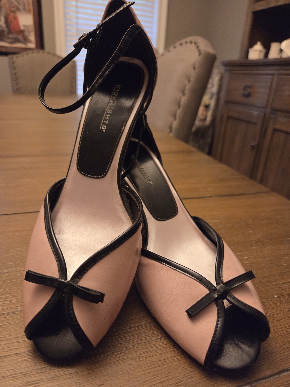 Highlights Women's Pink and Black Peep-Toe Ankle-Strap Heels Size 10